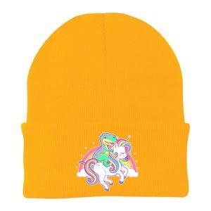 Pastel T-Rex Riding Magical Unicorn Funny Cute Knit Cap Winter Beanie