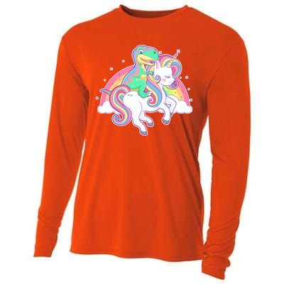 Pastel T-Rex Riding Magical Unicorn Funny Cute Cooling Performance Long Sleeve Crew