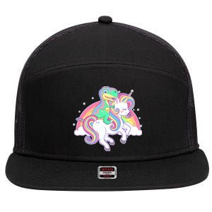 Pastel T-Rex Riding Magical Unicorn Funny Cute 7 Panel Mesh Trucker Snapback Hat