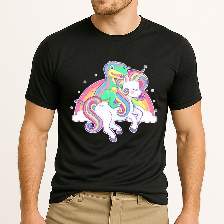 Pastel T-Rex Riding Magical Unicorn Funny Cute Performance Shirt