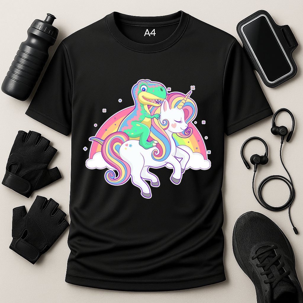 Pastel T-Rex Riding Magical Unicorn Funny Cute Performance Shirt