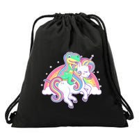 Pastel T-Rex Riding Magical Unicorn Funny Cute Drawstring Bag