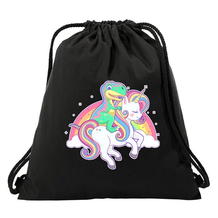 Pastel T-Rex Riding Magical Unicorn Funny Cute Drawstring Bag