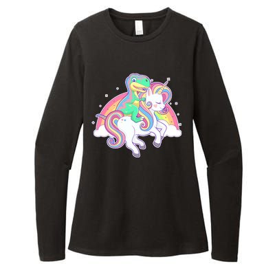 Pastel T-Rex Riding Magical Unicorn Funny Cute Womens CVC Long Sleeve Shirt