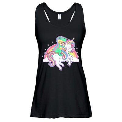 Pastel T-Rex Riding Magical Unicorn Funny Cute Ladies Essential Flowy Tank
