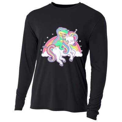 Pastel T-Rex Riding Magical Unicorn Funny Cute Cooling Performance Long Sleeve Crew