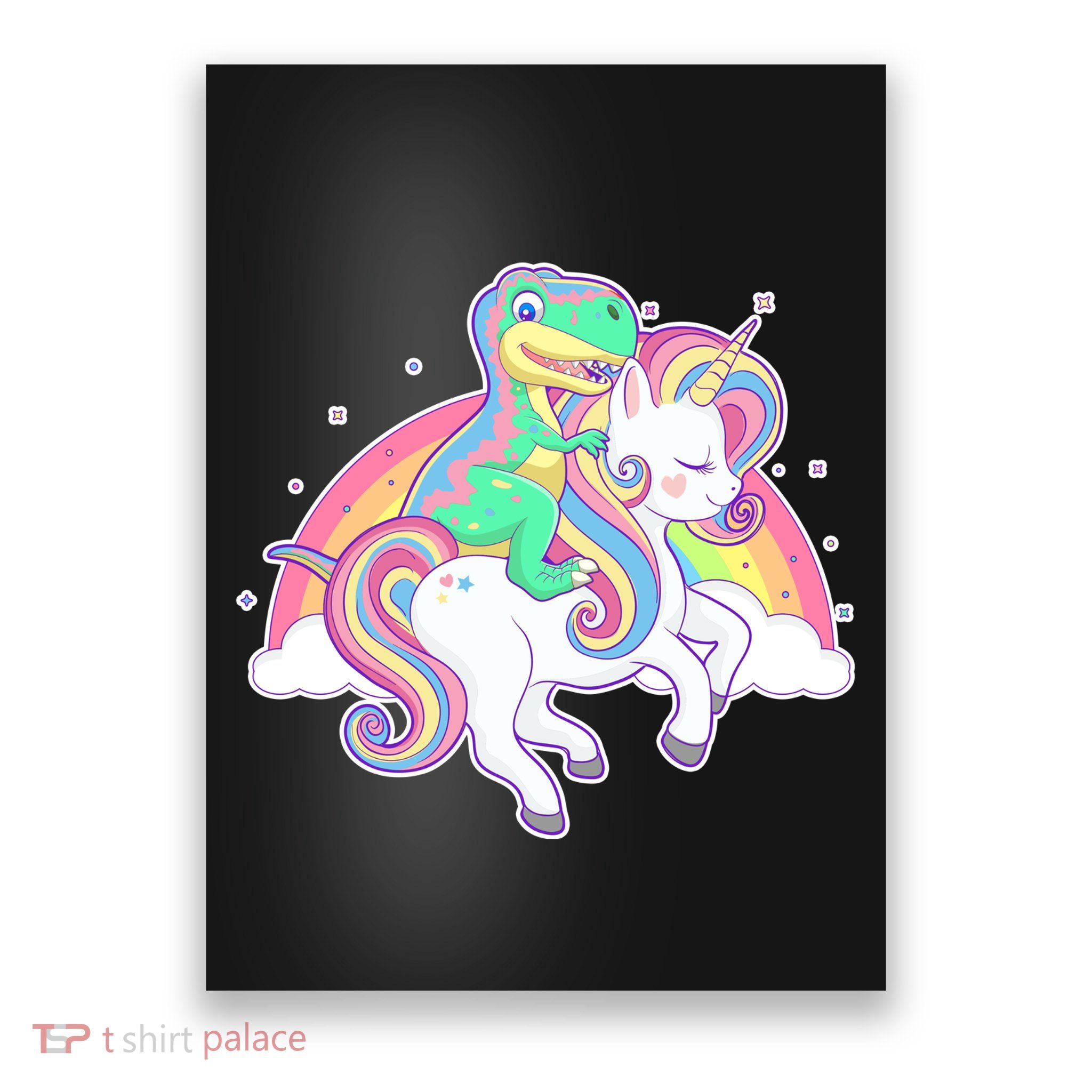 Pastel T-Rex Riding Magical Unicorn Funny Cute Poster