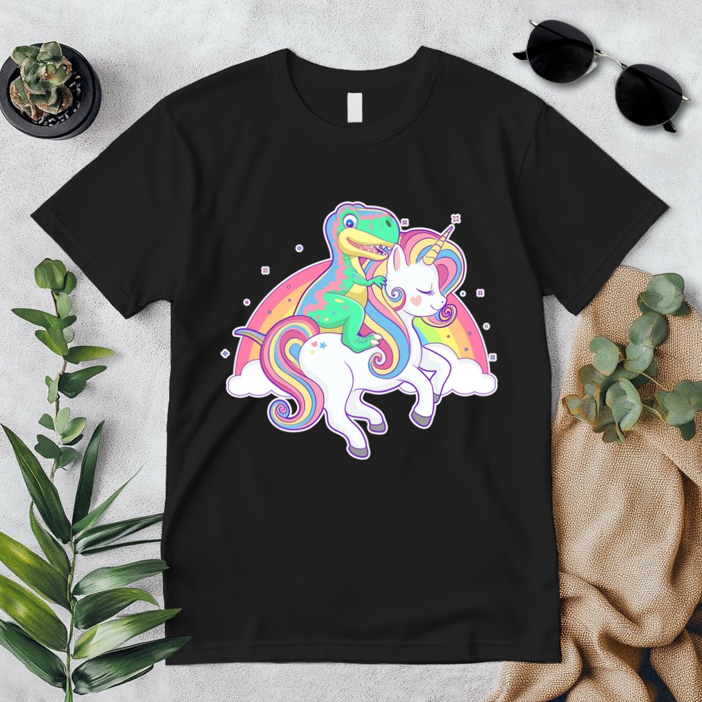 Pastel T-Rex Riding Magical Unicorn Funny Cute Premium T-Shirt