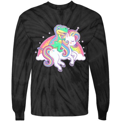 Pastel T-Rex Riding Magical Unicorn Funny Cute Tie-Dye Long Sleeve Shirt