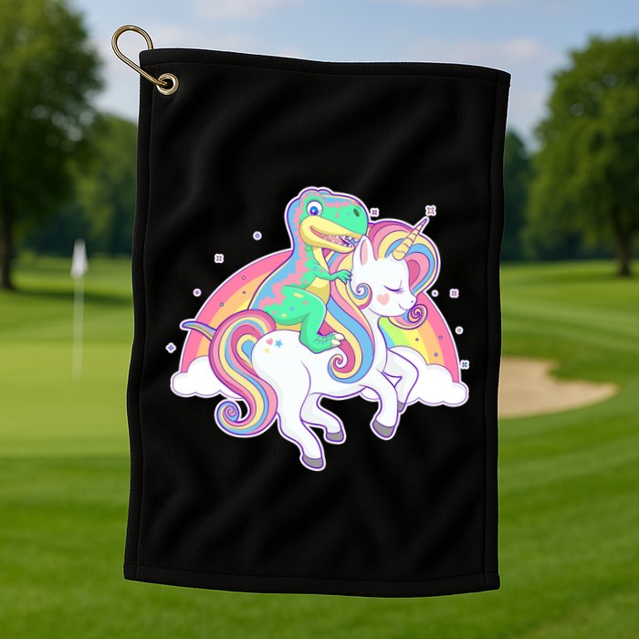 Pastel T-Rex Riding Magical Unicorn Funny Cute Golf Towel