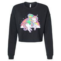 Pastel T-Rex Riding Magical Unicorn Funny Cute Cropped Pullover Crew