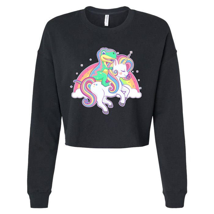 Pastel T-Rex Riding Magical Unicorn Funny Cute Cropped Pullover Crew