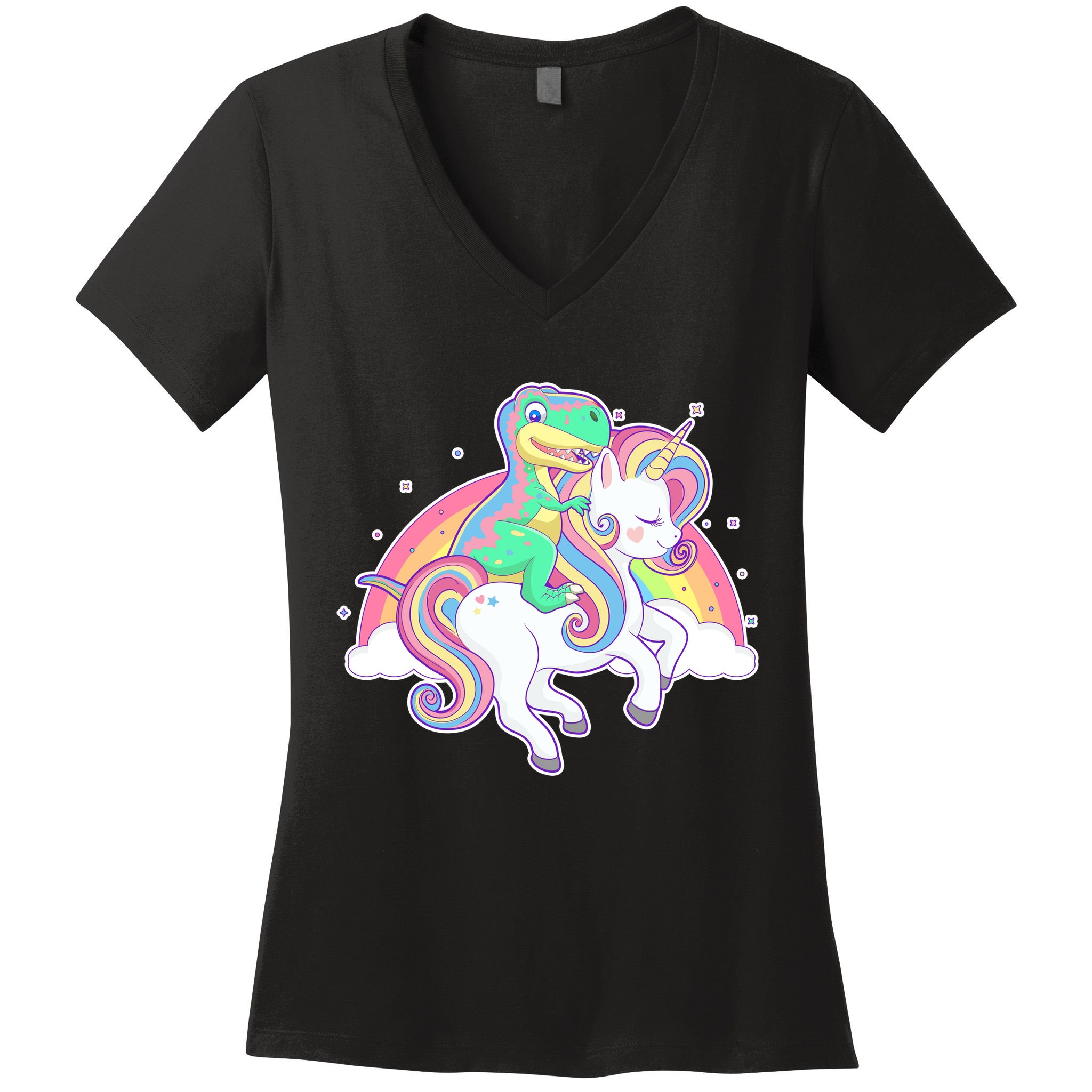 Pastel T-Rex Riding Magical Unicorn Funny Cute Women's V-Neck T-Shirt