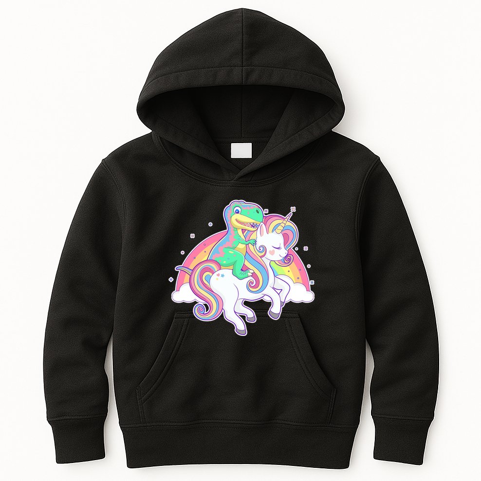 Pastel T-Rex Riding Magical Unicorn Funny Cute Kids Hoodie