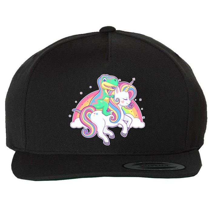 Pastel T-Rex Riding Magical Unicorn Funny Cute Wool Snapback Cap