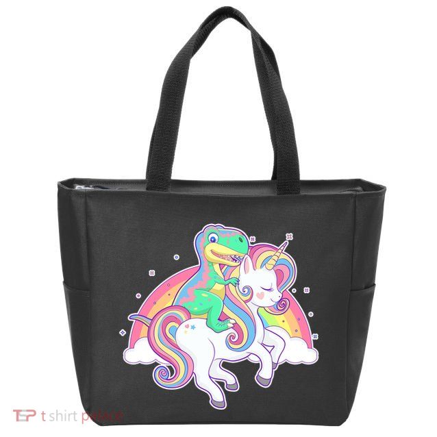 Pastel T-Rex Riding Magical Unicorn Funny Cute Zip Tote Bag