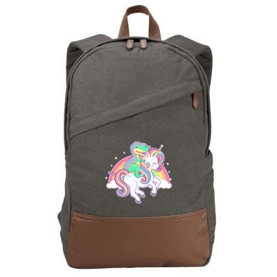 Pastel T-Rex Riding Magical Unicorn Funny Cute Cotton Canvas Backpack