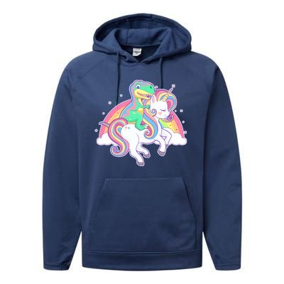 Pastel T-Rex Riding Magical Unicorn Funny Cute Performance Fleece Hoodie