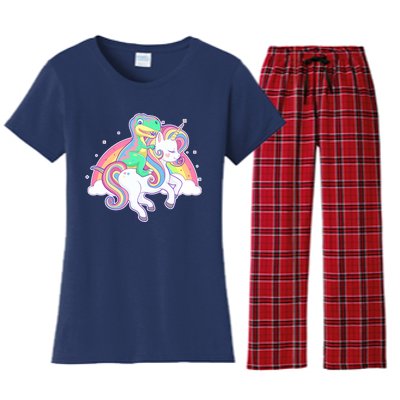 Pastel T-Rex Riding Magical Unicorn Funny Cute Women's Flannel Pajama Set