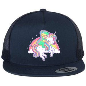 Pastel T-Rex Riding Magical Unicorn Funny Cute Flat Bill Trucker Hat