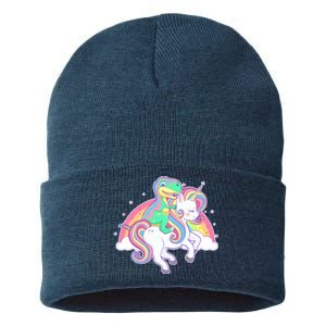 Pastel T-Rex Riding Magical Unicorn Funny Cute Sustainable Knit Beanie