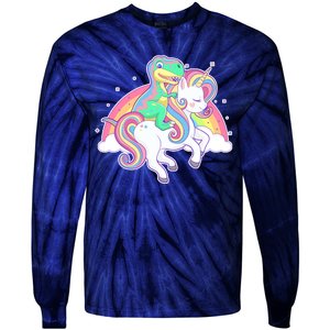 Pastel T-Rex Riding Magical Unicorn Funny Cute Tie-Dye Long Sleeve Shirt