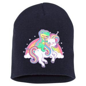 Pastel T-Rex Riding Magical Unicorn Funny Cute Short Acrylic Beanie