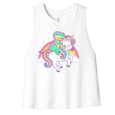 Pastel T-Rex Riding Magical Unicorn Funny Cute Women's Racerback Cropped Tank