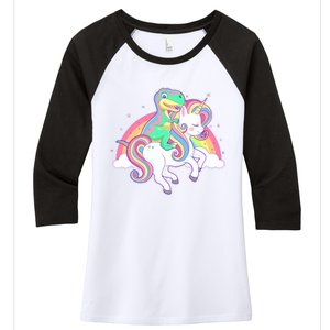 Pastel T-Rex Riding Magical Unicorn Funny Cute Women's Tri-Blend 3/4-Sleeve Raglan Shirt