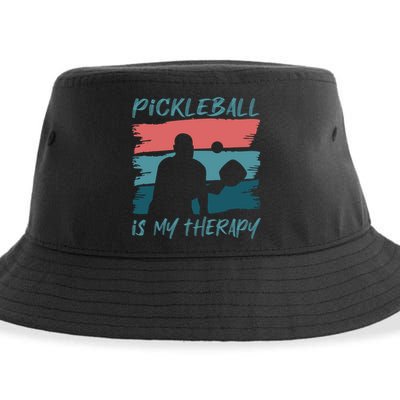 Pickleball As Therapy Funny Saying Hobby Sports Cool Gift Sustainable Bucket Hat