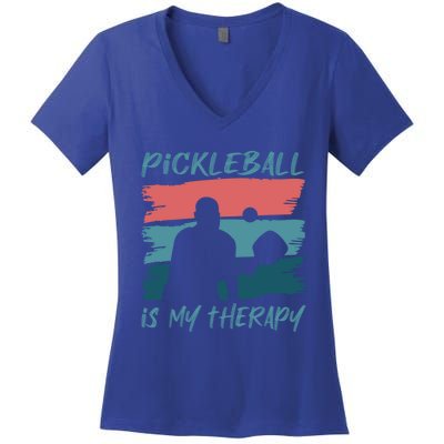 Pickleball As Therapy Funny Saying Hobby Sports Cool Gift Women's V-Neck T-Shirt