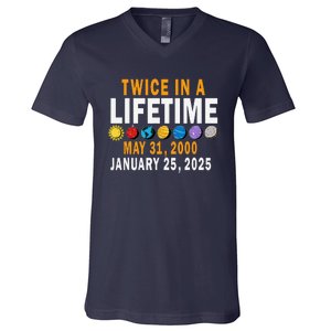 Planetary Alignment Twice In A Lifetime May 2000 Jan 2025 V-Neck T-Shirt