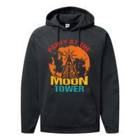 Party At The Moon Tower Vintage Apparel Performance Fleece Hoodie