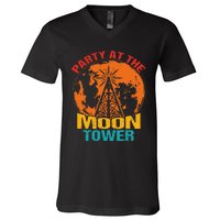 Party At The Moon Tower Vintage Apparel V-Neck T-Shirt