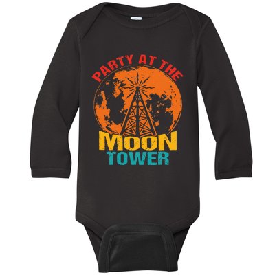 Party At The Moon Tower Vintage Apparel Baby Long Sleeve Bodysuit