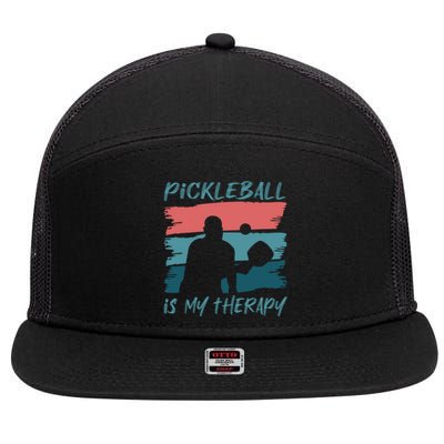 Pickleball As Therapy Funny Saying Hobby Sports Gift 7 Panel Mesh Trucker Snapback Hat