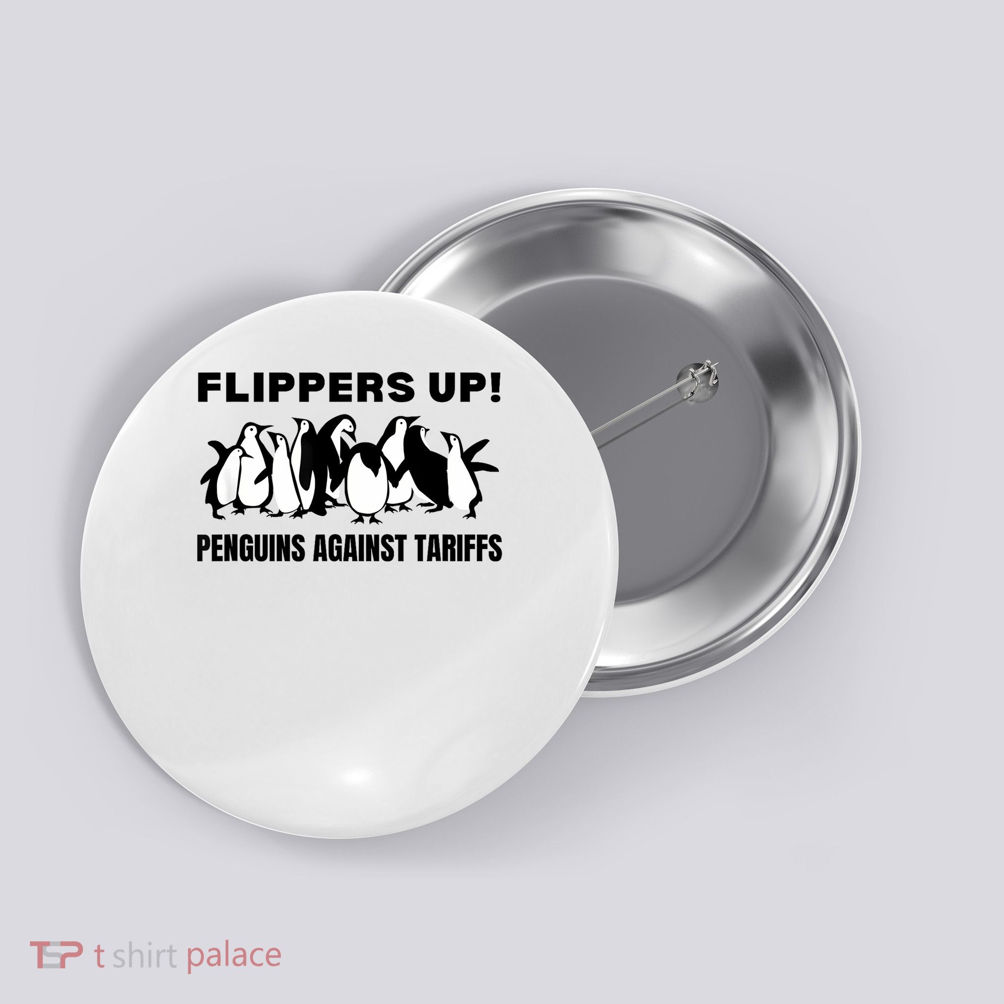 Penguins Against Tariffs Flippers Up Button