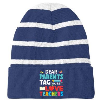 Parents And Teachers Back To School Striped Beanie with Solid Band