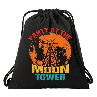 Party At The Moon Tower Drawstring Bag