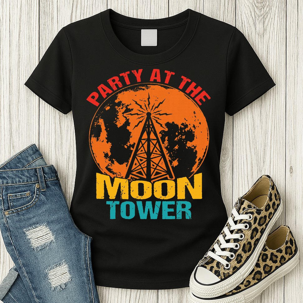 Party At The Moon Tower Womens T-Shirt