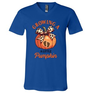 Pregnancy Announcement Thanksgiving Growing Little A Pumpkin V-Neck T-Shirt