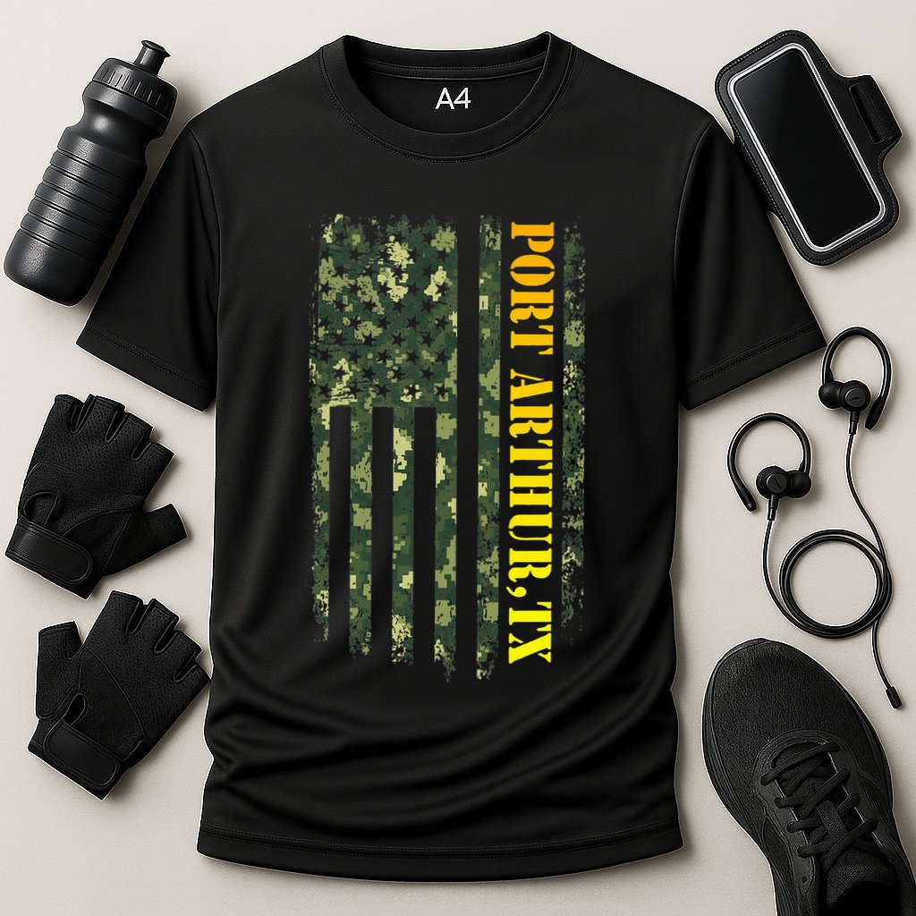 Port Arthur Texas Camouflage Usa Flag Cooling Performance Crew T-Shirt