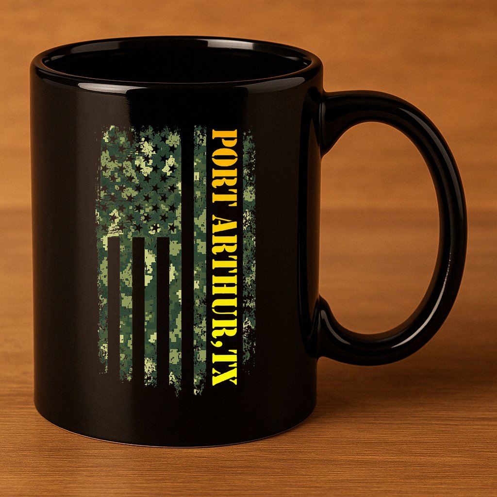 Port Arthur Texas Camouflage Usa Flag 11oz C Handle Ceramic Mug