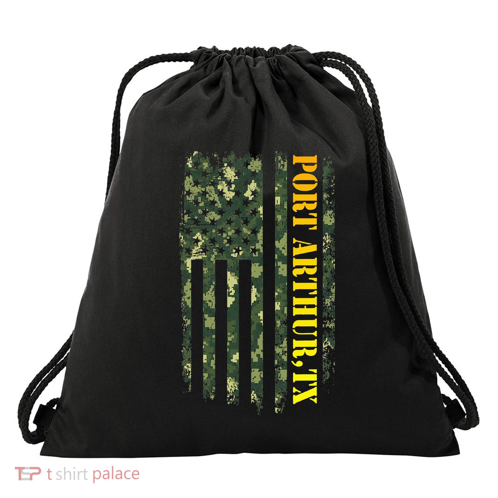 Port Arthur Texas Camouflage Usa Flag Drawstring Bag