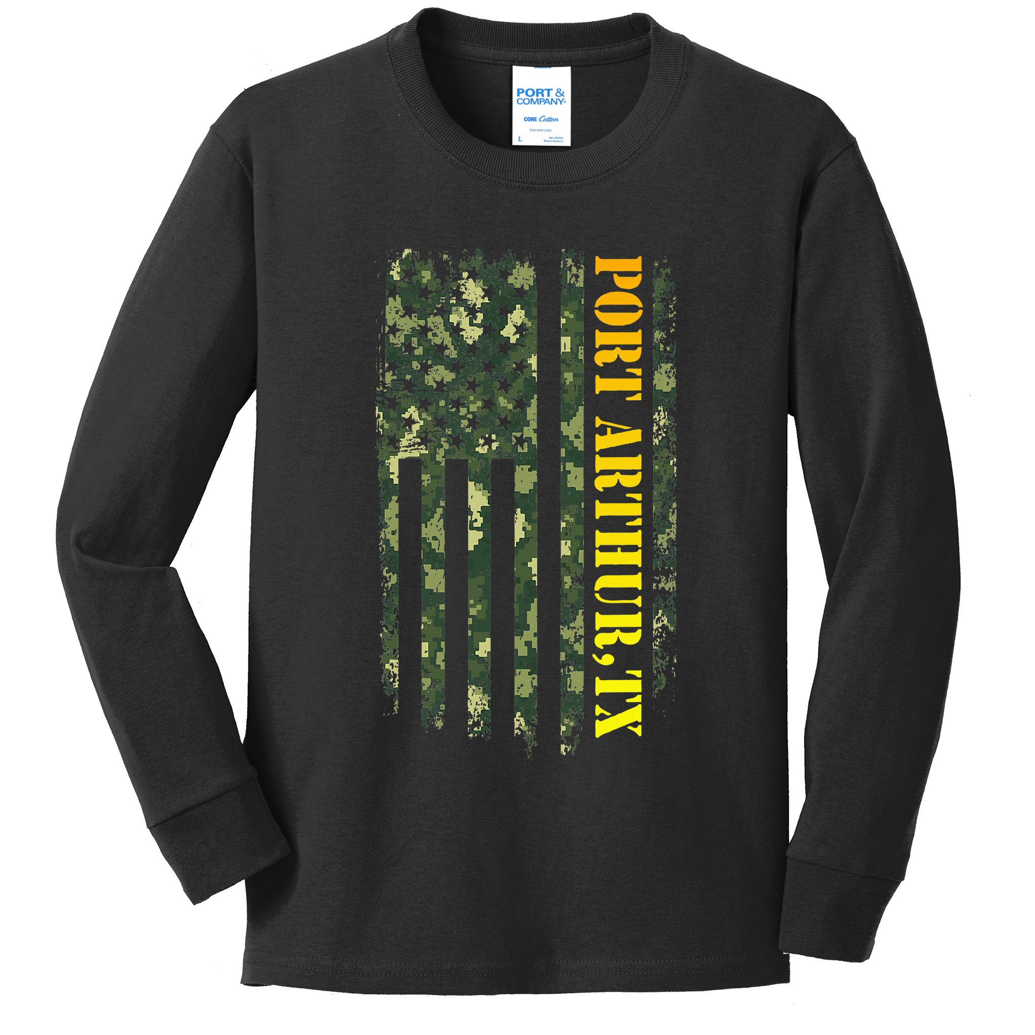 Port Arthur Texas Camouflage Usa Flag Kids Long Sleeve Shirt