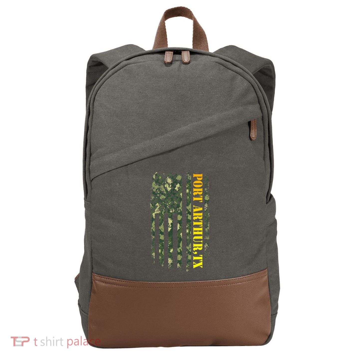 Port Arthur Texas Camouflage Usa Flag Cotton Canvas Backpack