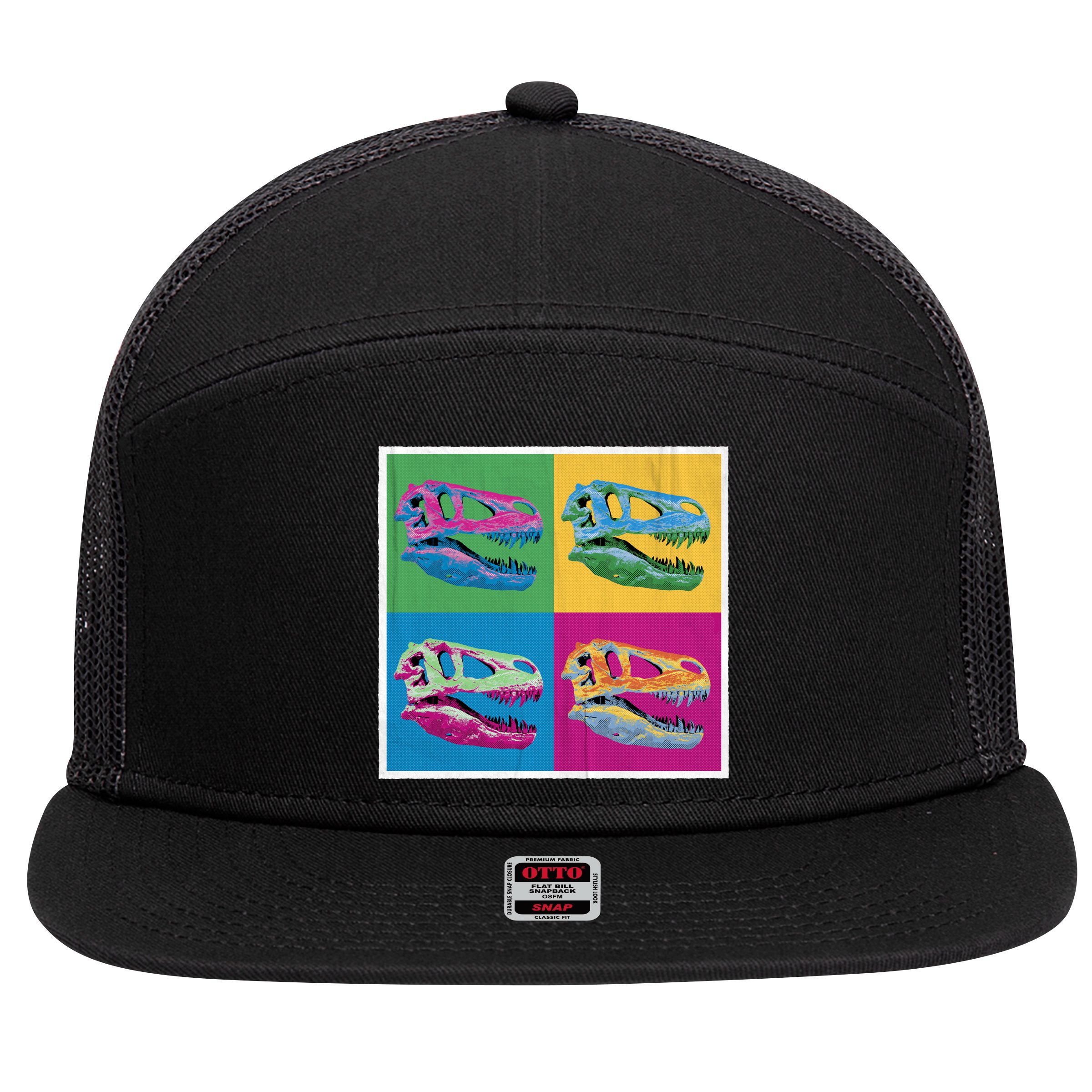 Pop Art TRex Skeleton Tyrannosaurus Rex 7 Panel Mesh Trucker Snapback Hat