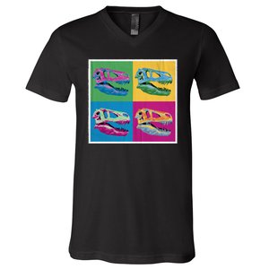 Pop Art TRex Skeleton Tyrannosaurus Rex V-Neck T-Shirt