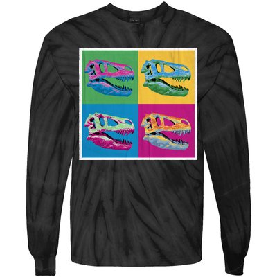 Pop Art TRex Skeleton Tyrannosaurus Rex Tie-Dye Long Sleeve Shirt