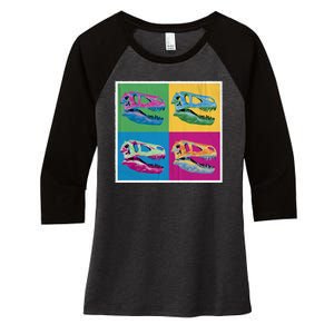 Pop Art TRex Skeleton Tyrannosaurus Rex Women's Tri-Blend 3/4-Sleeve Raglan Shirt